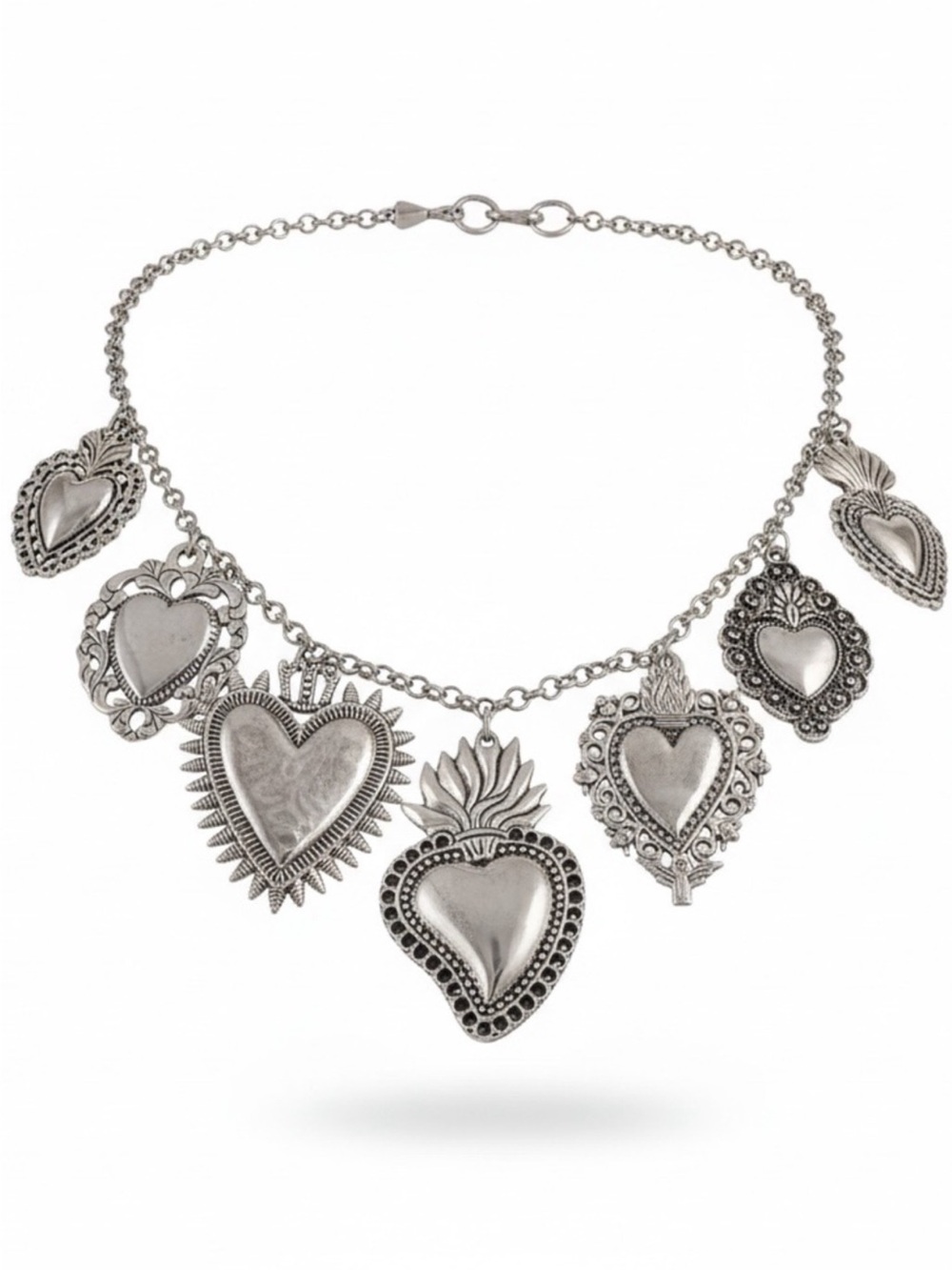 Vintage style Sacred Heart Charm Necklace - Silver